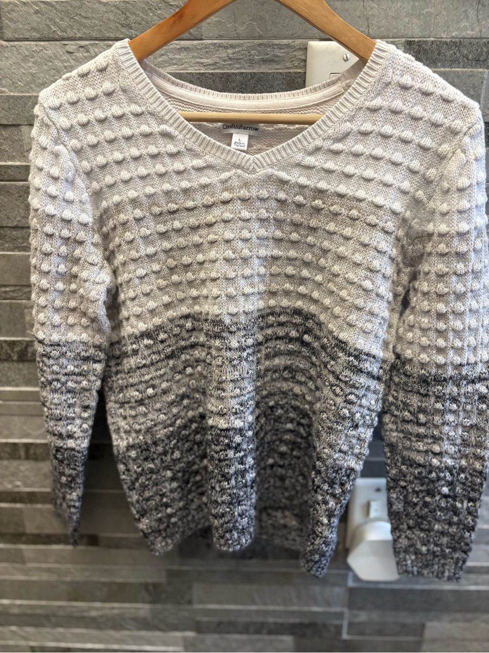 croft & barrow Gray Ombre Bobble V-Neck Sweater